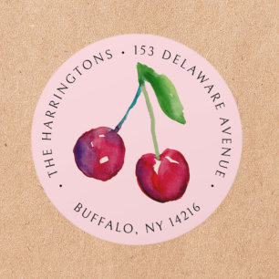 Vintage Style Cherries Hand-Drawn Return Address  Classic Round Sticker