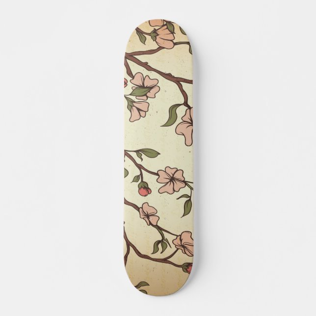 vintage style cherry blossom art skateboard (Front)