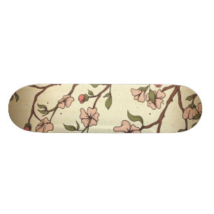 vintage style cherry blossom art skateboard