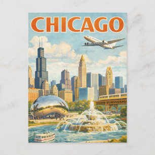Vintage Style Chicago Travel Postcard