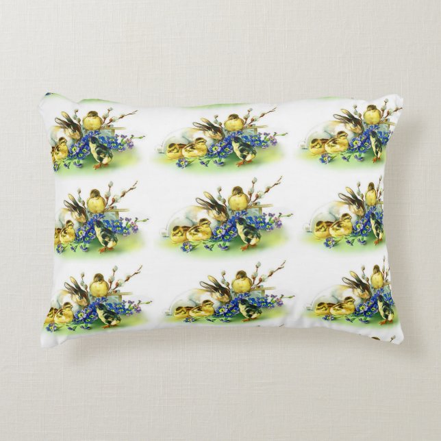 Vintage Style Chicks & Bunny Easter Pillow (Front)