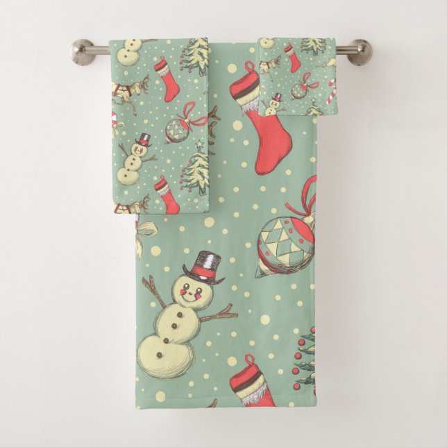 Vintage Style Christmas Bath Towel Set (Insitu)