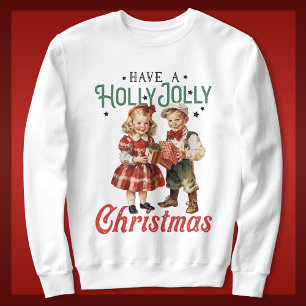 Vintage Style Christmas Children Holly Jolly Sweatshirt
