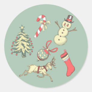 Vintage Style Christmas Classic Round Sticker