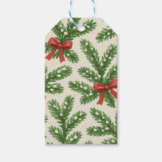 Vintage style Christmas fir branch and red ribbon Gift Tags