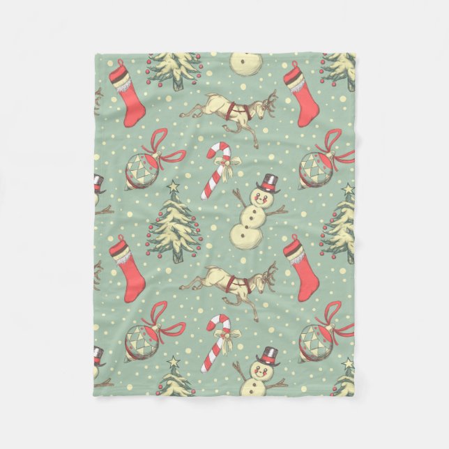 Vintage Style Christmas Fleece Blanket (Front)