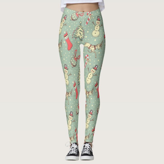 Vintage Style Christmas Leggings (Front)