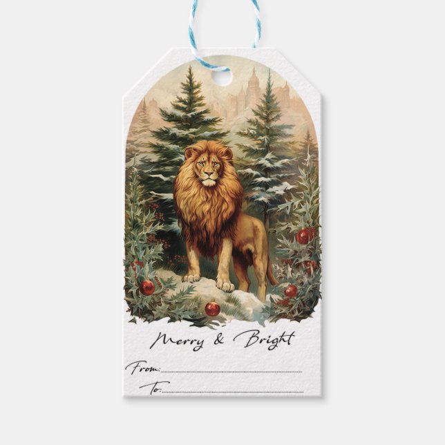 Vintage Style Christmas Lion Gift Tags (Front)