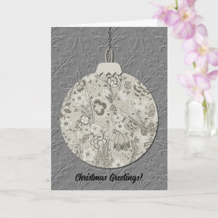 Vintage Style Christmas Ornament Art Card Grey