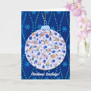 Vintage Style Christmas Ornament Art in Blue Card