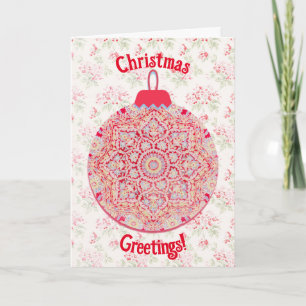 Vintage Style Christmas Ornament Floral Card