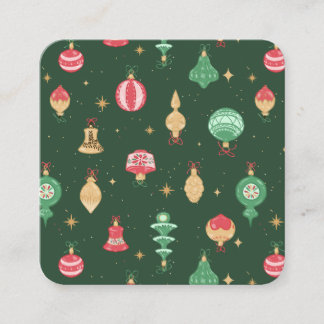 Vintage Style Christmas Ornament Pattern - Green Square Business Card