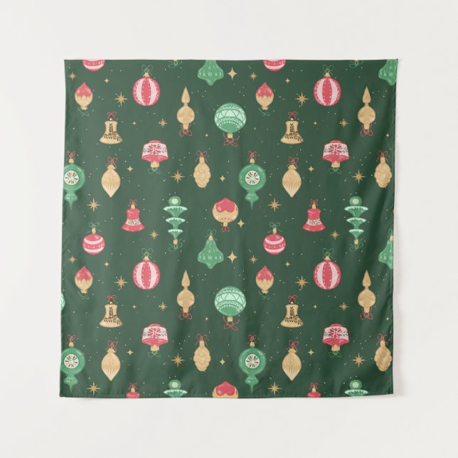 Vintage Style Christmas Ornament Pattern - Green Tapestry (Front)