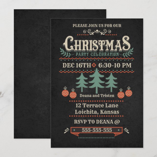 Vintage Style Christmas Party Invitation (Front/Back)