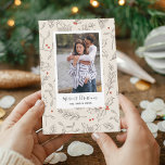 Vintage Style Christmas Photo Holiday Card<br><div class="desc">Vintage style Christmas card features your favorite photo with a script word "Merriest Christmas" and modern typography for the family name with Christmas foliage. On the back of the card has decorative red dots.</div>