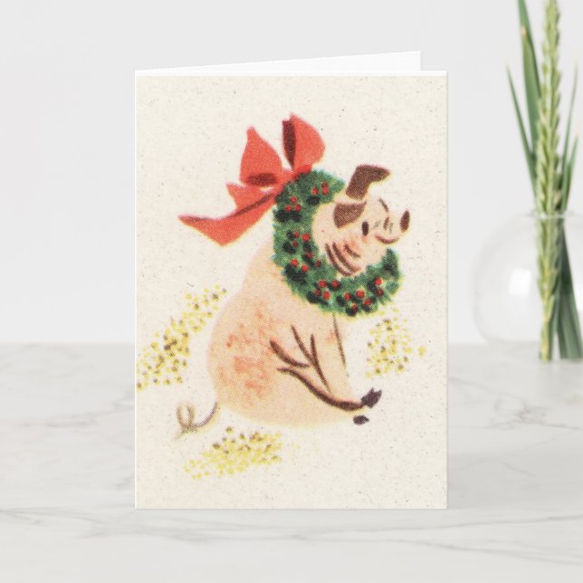 Vintage style Christmas pig greeting cards (Front)