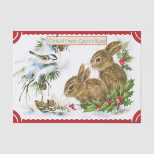 Vintage Style Christmas Rabbits with Bird Friend   Tissue Paper
