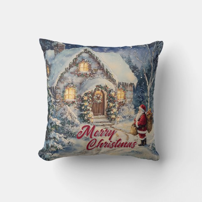 Vintage Style Christmas Santa Claus at Home Cushion (Front)