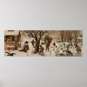 Vintage style Christmas scene Large Decor Print