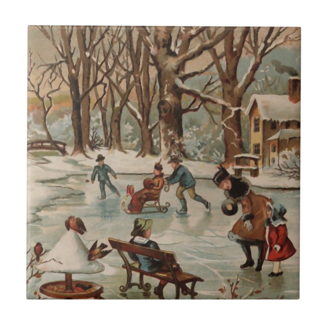 Vintage style Christmas scene Tile (Front)