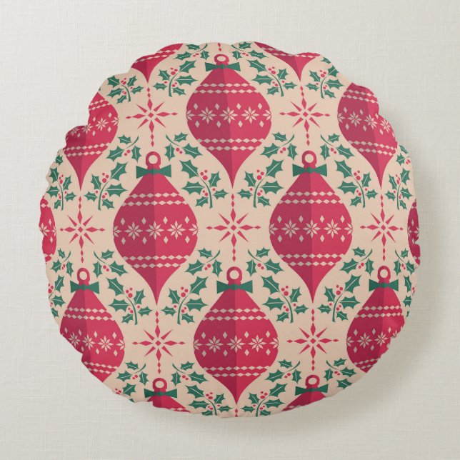 Vintage Style Christmas Seamless Pattern Round Cushion (Front)