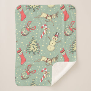Vintage Style Christmas Sherpa Blanket