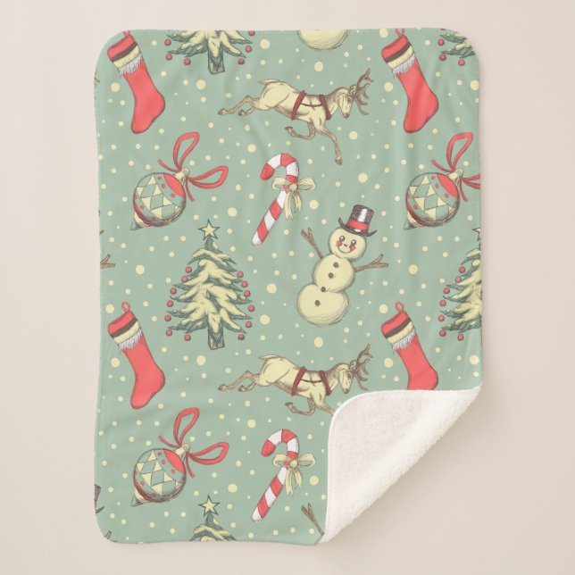 Vintage Style Christmas Sherpa Blanket (Front)