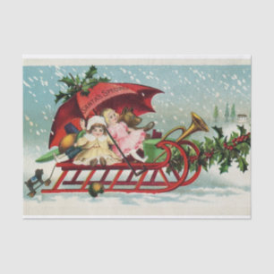 Vintage Style Christmas Sled of Toys  Tissue Paper