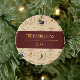 Vintage Style Christmas Stamp Ceramic Tree Decoration