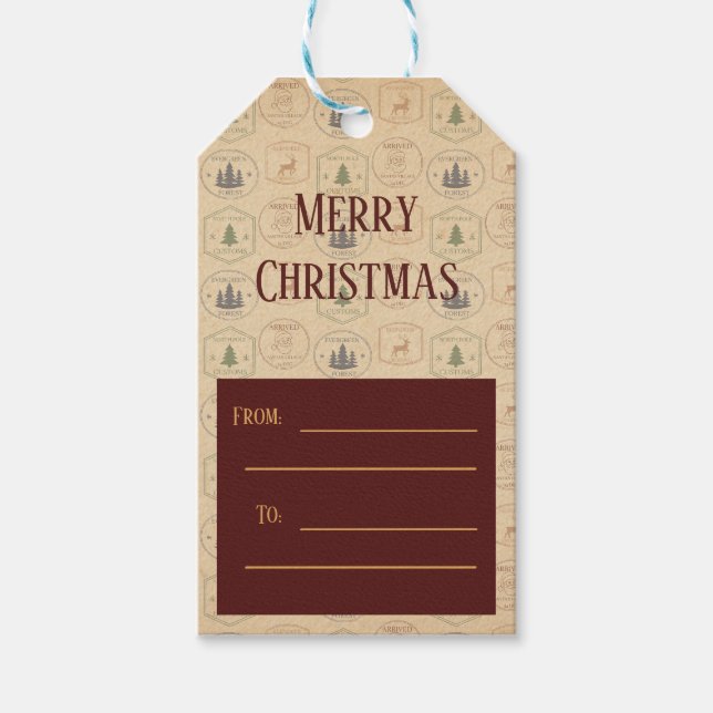 Vintage Style Christmas Stamp Gift Tags (Front)