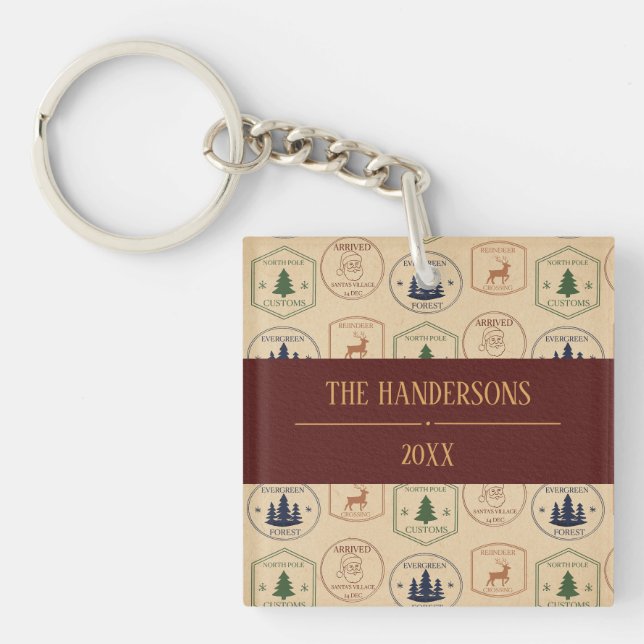 Vintage Style Christmas Stamp Key Ring (Front)