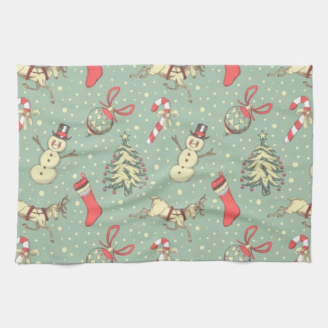Vintage Style Christmas Tea Towel (Horizontal)