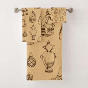 vintage style christmas toys hand drawn bath towel set