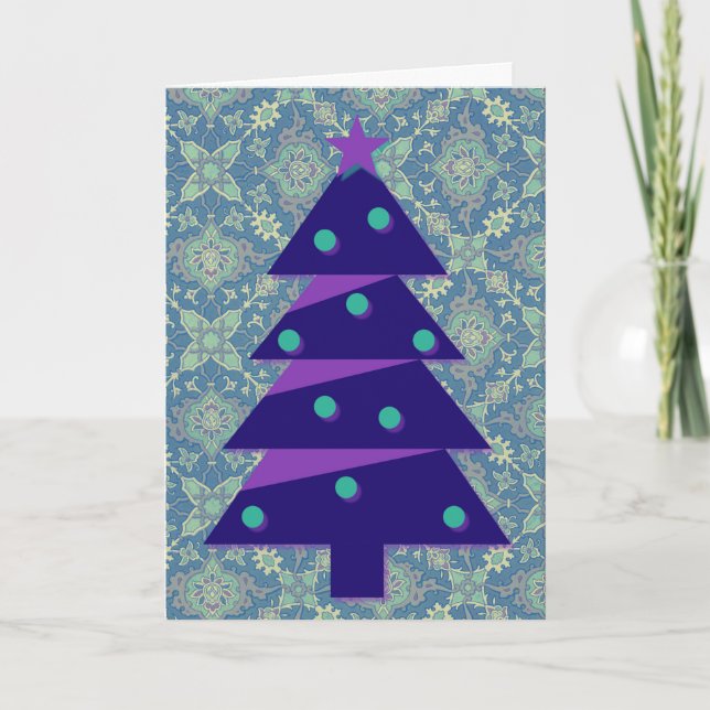 Vintage Style Christmas Tree Art in Purple Card (Front)