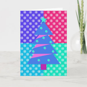 Vintage Style Christmas Tree Art Snowflake Blocks Card