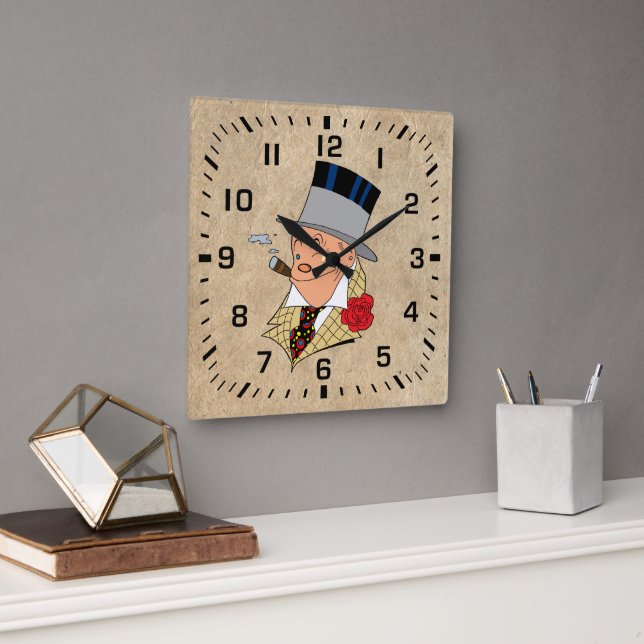 Vintage-Style Cigar Smoker Round Wall Clock (Office)