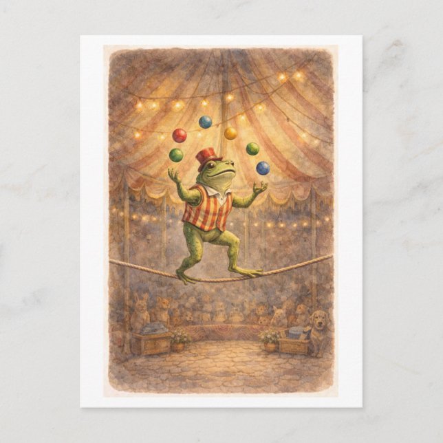 Vintage-Style Circus Frog Juggling Balls Postcard (Front)