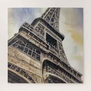 Vintage Style Close-up Eiffel Tower Paris Travel Jigsaw Puzzle