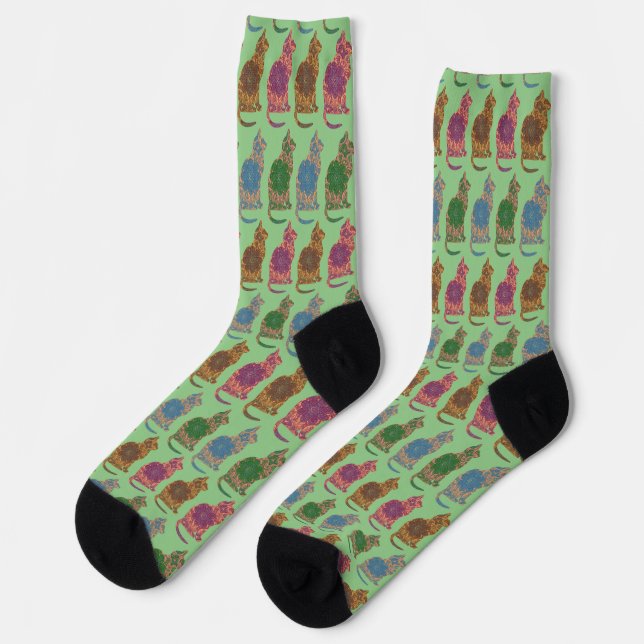 Vintage Style Colourful Cats Socks (Left)