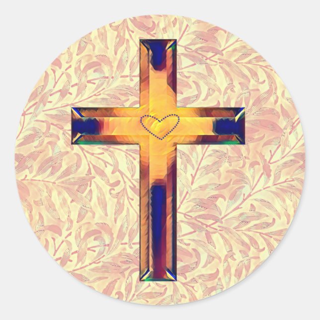 Vintage Style Colourful Faith Cross Classic Round Sticker (Front)