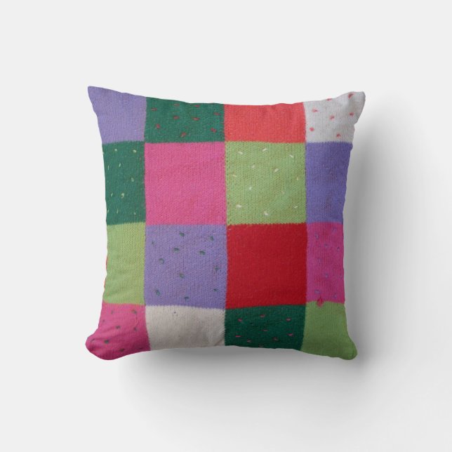 vintage style colourful knitted patchwork design cushion (Front)
