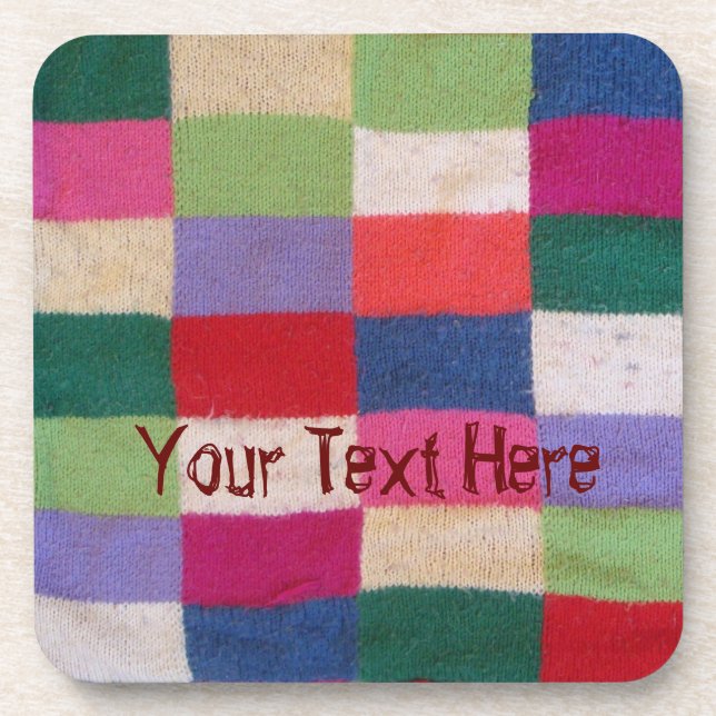 vintage style colourful knitted patchwork squares  coaster (Front)
