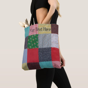 vintage style colourful squares patchwork tote bag