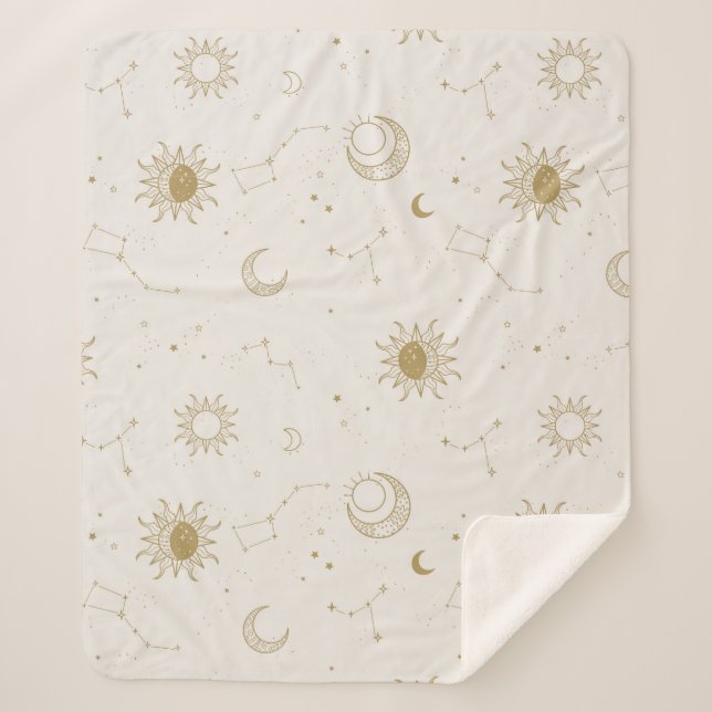 Vintage Style Constellation Pattern Sherpa Blanket (Front)