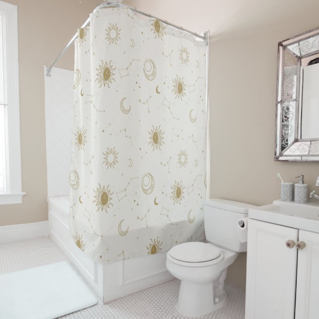 Vintage Style Constellation Pattern Shower Curtain (In Situ)