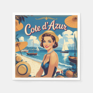 Vintage Style Cote D'Azur Beach Girl Napkin