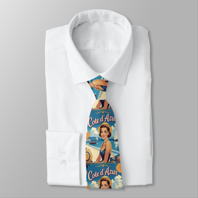 Vintage Style Cote D'Azur Beach Girl Tie (Tied)