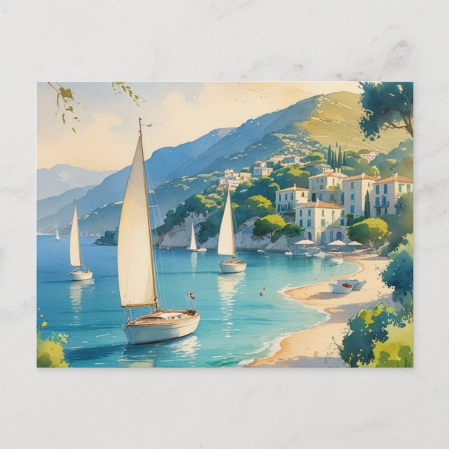 Vintage Style Cote D'Azur French Travel Announcement Postcard (Front)