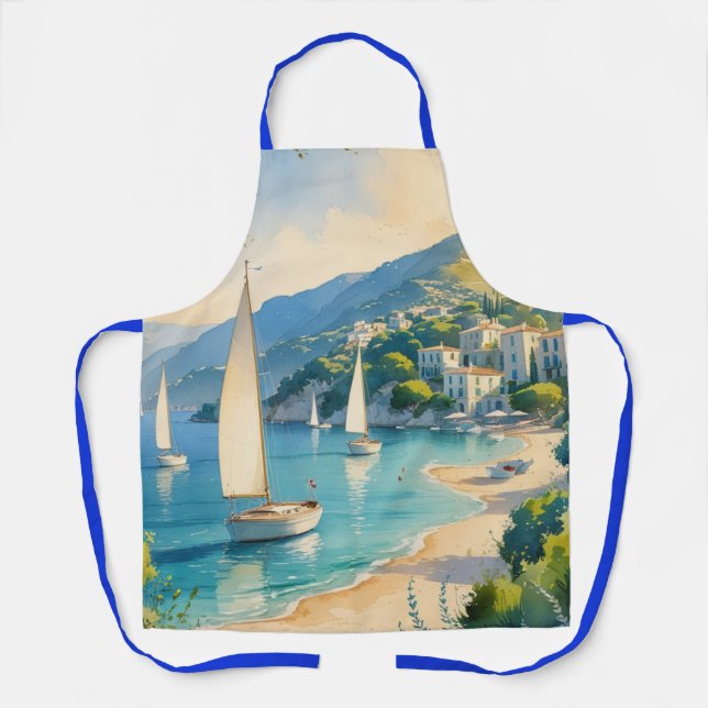 Vintage Style Cote D'Azur French Travel  Apron (Front)