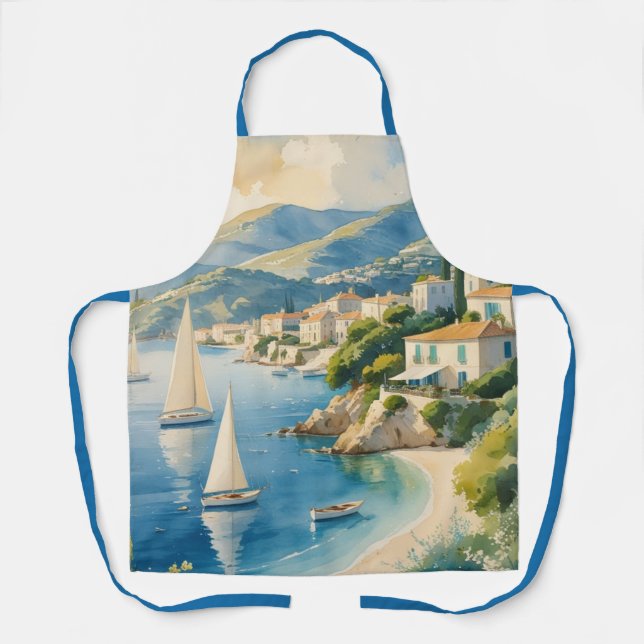 Vintage Style Cote D'Azur French Travel  Apron (Front)